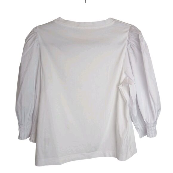 Madewell NWT White Size Small   Puff Sleeve Knit Top NV971 Mixed Media MSRP $52 - Picture 7 of 12